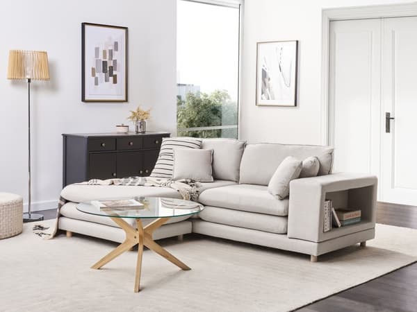 Sofa Beige Stoff Polstret 2-seter med Ottoman Polstret Rygg og Flyttbare Puter Fleksibel Ordning Moderne Stue Sofa