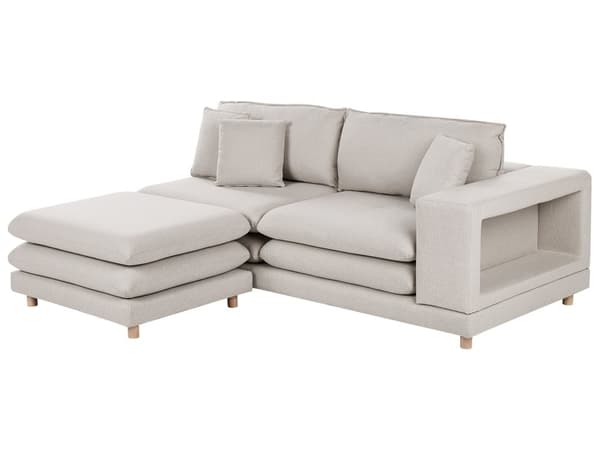 Sofa Beige Stoff Polstret 2-seter med Ottoman Polstret Rygg og Flyttbare Puter Fleksibel Ordning Moderne Stue Sofa