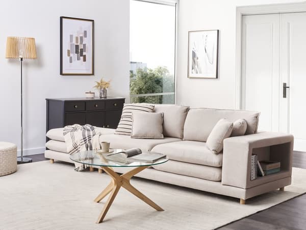 Sofa Beige Stoff Polstret 2-seter med Ottoman Polstret Rygg og Flyttbare Puter Fleksibel Ordning Moderne Stue Sofa