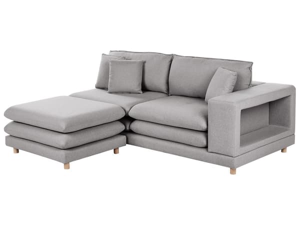 Sofa Grått Stoff Polstret 2-seter med Ottoman Polstret Rygg og Flyttbare Puter Fleksibel Ordning Moderne Stue Sofa
