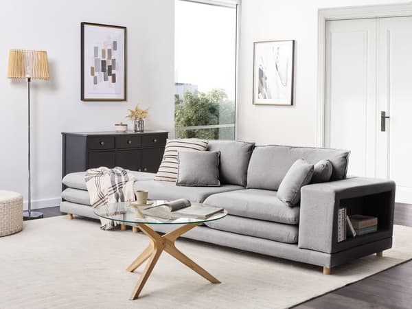 Sofa Grått Stoff Polstret 2-seter med Ottoman Polstret Rygg og Flyttbare Puter Fleksibel Ordning Moderne Stue Sofa