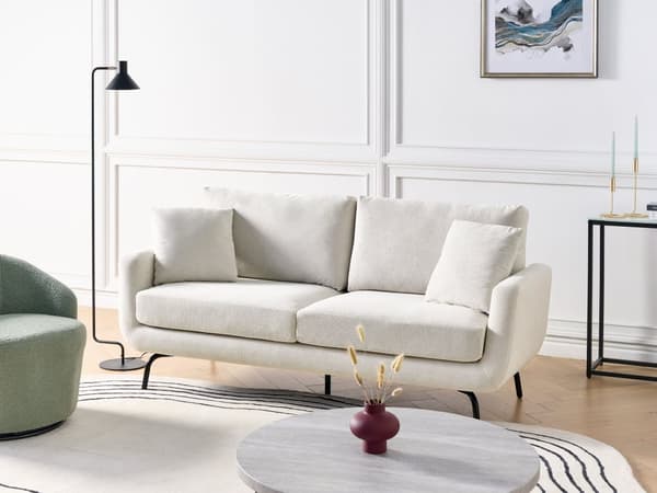 3 seters Sofa Off-white Polyester Stoff Metallben Loveseat Sofa Sofa Stue Møbler