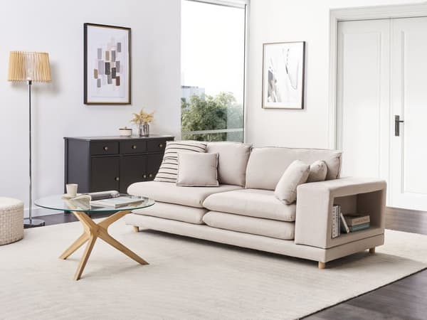Sofa Beige Stoff Polstret 2 Seter Polstret Ryggstøtte Flyttbare Puter Fleksibel Ordning Moderne Stue Sofa