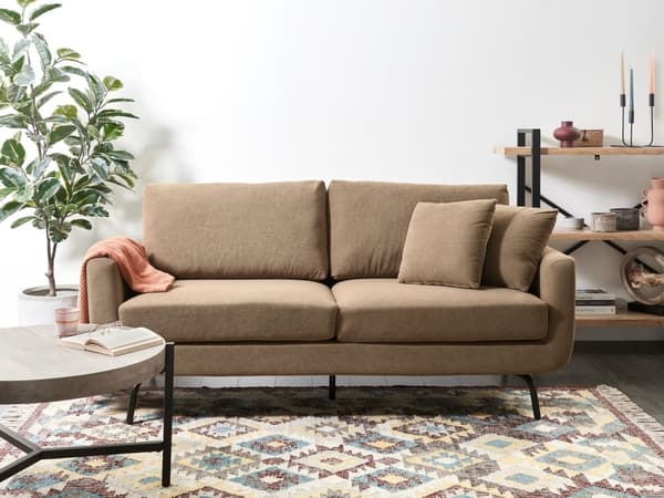 Sofa Lysebrun Polyester 3 Personers Tyk Polstret Dyb Blød Stofsofa til Stuen Moderne Inspiration Stue Møbel