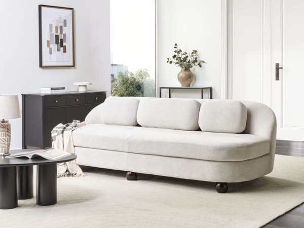 Sofa Off White Polyester 3 Personers Polstret Dyb Blød Stofsofa uden Armlæn Retro Inspiration Stue Møbel Moderne