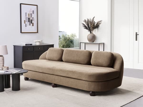 Sofa Brun Polyester 3 Personers Polstret Dyb Blød Stofsofa uden Armlæn Retro Inspiration Stue Møbel Moderne