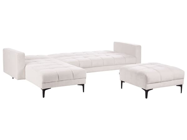 Hörnsoffa Höger med Fotpall Off-White Polyester Tyg Klädsel Lutande Ryggstöd 3 Lägen Klick-Klack