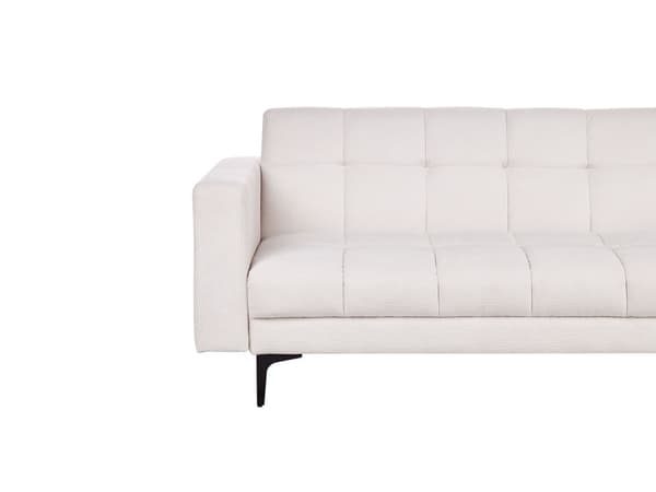 Hörnsoffa Höger med Fotpall Off-White Polyester Tyg Klädsel Lutande Ryggstöd 3 Lägen Klick-Klack