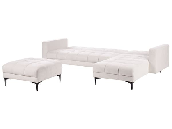 Hörnsoffa Vänster med Fotpall Off-White Polyester Tyg Klädsel Lutande Ryggstöd 3 Lägen Klick-Klack