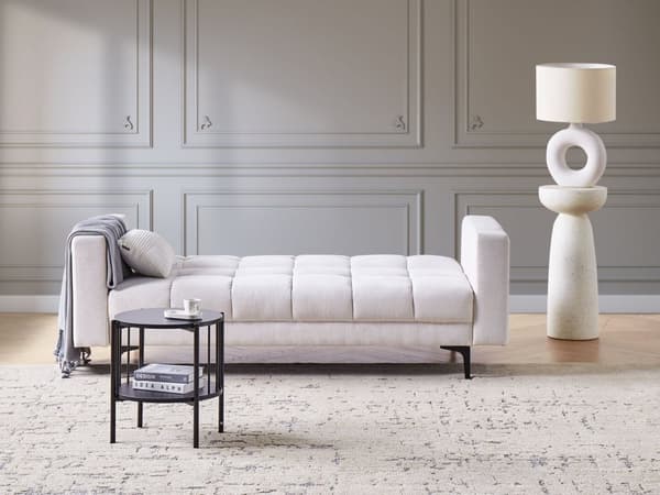 Soffa Off-White Polyestertyg 3-sits Fällbart Ryggstöd 3 Lägen Modern Stil Tuftad Vardagsrum