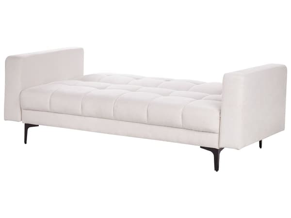 Soffa Off-White Polyestertyg 3-sits Fällbart Ryggstöd 3 Lägen Modern Stil Tuftad Vardagsrum