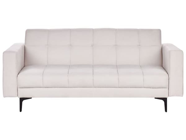 Soffa Off-White Polyestertyg 3-sits Fällbart Ryggstöd 3 Lägen Modern Stil Tuftad Vardagsrum
