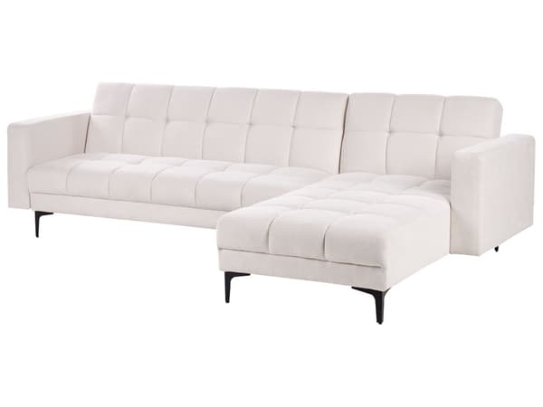 Sovesofa med Chaiselong Off White Polyester 4 Personers Sofa L Formet Hjørnesofa Sofaseng Blød Stofsofa Hjørnesovesofa Venstrevendt