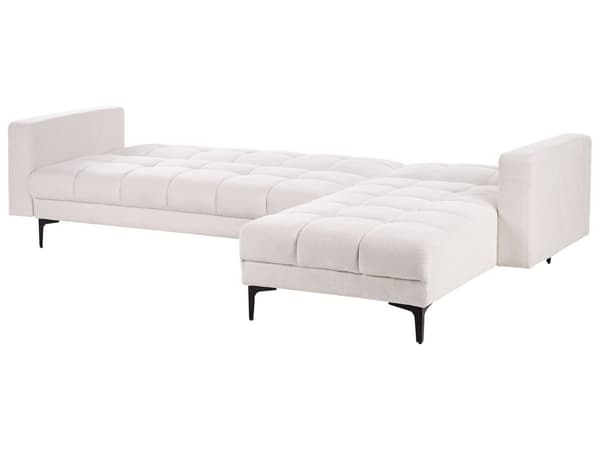 Sovesofa med Chaiselong Off White Polyester 4 Personers Sofa L Formet Hjørnesofa Sofaseng Blød Stofsofa Hjørnesovesofa Venstrevendt