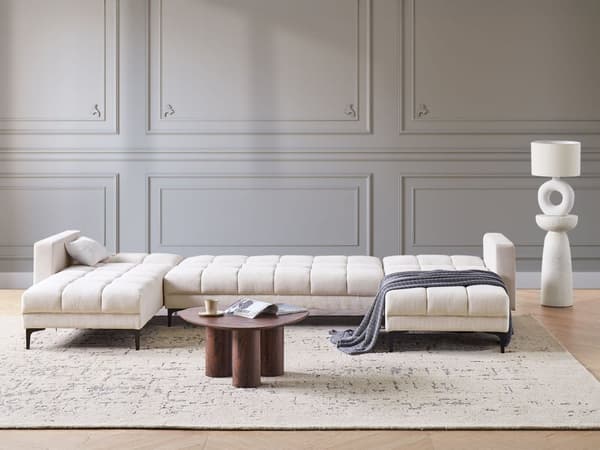 Sovesofa Off White Polyester 5 Personers Moderne U Sofa Sofaseng Fem Personers Designsofa Chaiselong Splitback Stofsofa God Liggekomfort