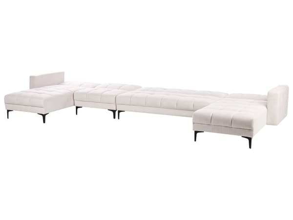 Sofa 6-seters U-formet Off-White Polyester Stofftrekk Liggende Ryggstøtte 3 Posisjoner Klikk-klakk