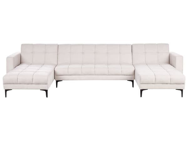 Sofa 5-seters U-formet Off-White Polyester Stofftrekk Liggende Ryggstøtte 3 Posisjoner Klikk-klakk