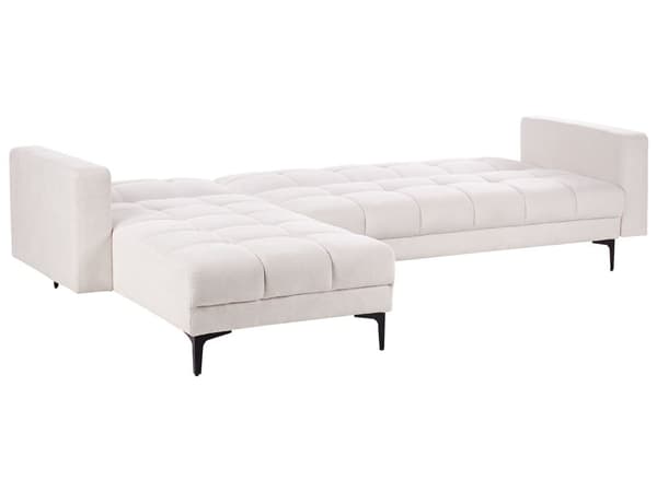 Høyrevendt Hjørnesofa Off-White Polyester Stoff Polstring Liggende Ryggstøtte 3 Posisjoner Click-Clack