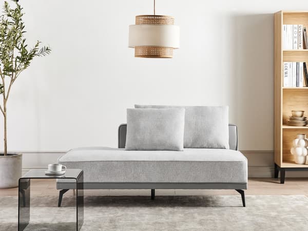 Hjørnesofa med Open End Grå Læder Polyester 3 Personers Sofa L Formet Sofa Dyb Blød Stofsofa Design Venstrevendt