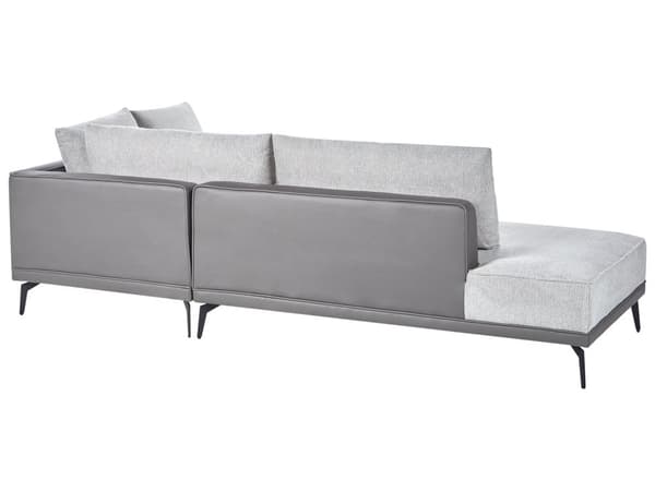 Hjørnesofa med Open End Grå Læder Polyester 3 Personers Sofa L Formet Sofa Dyb Blød Stofsofa Design Venstrevendt