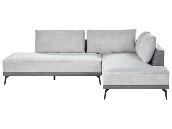Hjørnesofa med Open End Grå Læder Polyester 3 Personers Sofa L Formet Sofa Dyb Blød Stofsofa Design Venstrevendt