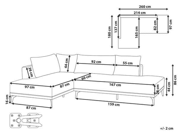 Hjørnesofa med Open End Grå Læder Polyester 3 Personers Sofa L Formet Sofa Dyb Blød Stofsofa Design Højrevendt