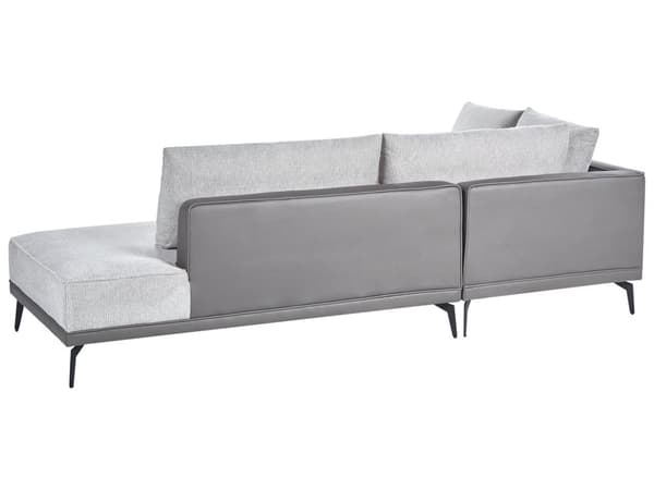 Hjørnesofa med Open End Grå Læder Polyester 3 Personers Sofa L Formet Sofa Dyb Blød Stofsofa Design Højrevendt