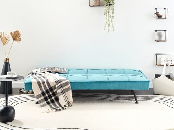 Sovesofa Blå Polyester 3 Personers Moderne Blød Sofa Sofaseng Tre Personers Designsofa Praktisk Splitback Stofsofa God Liggekomfort