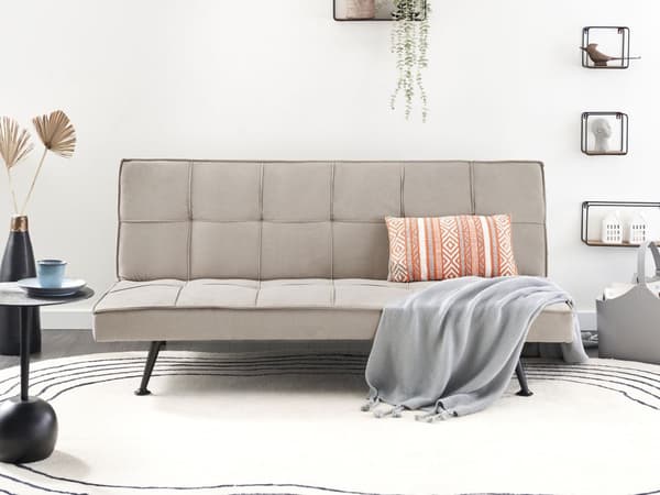 Sovesofa Beige Polyester 3 Personers Moderne Blød Sofa Sofaseng Tre Personers Designsofa Praktisk Splitback Stofsofa God Liggekomfort