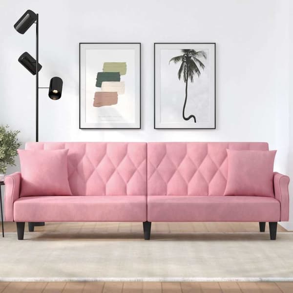 Bäddsoffa med armstöd rosa sammet