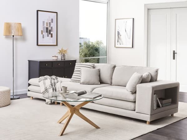 Soffa Beige Tyg Stoppad 2-sits med Fotpall Stoppat Ryggstöd Flyttbara Kuddar Flexibel Arrangemang Modern Vardagsrum Soffa