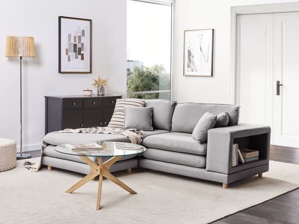 Soffa Grå Tyg Stoppad 2-sits med Schäslong Stoppat Ryggstöd Flyttbara Kuddar Flexibel Arrangemang Modern Vardagsrum