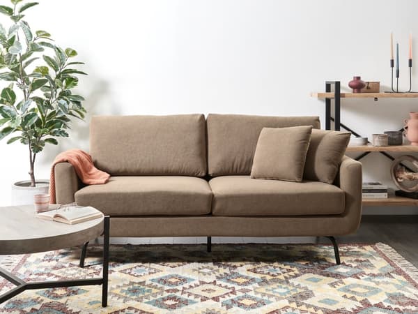 Soffa 3-sits Ljusbrun Polyestertyg Metallben Vardagsrumsmöbler