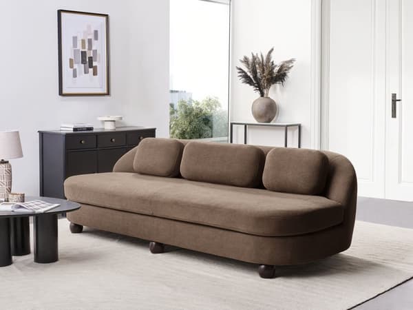 Soffa 3-sits Ljusbrun Polyestertyg Metallben Vardagsrumsmöbler