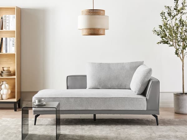 Hjørnesofa Beige Grå Polyester Imitert skinn 3-seter Høyrevendt Modulær Stålben Puter Moderne og retro stil Stue Modulsofa
