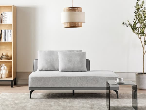 Hjørnesofa Beige Grå Polyester Imitert skinn 3-seter Høyrevendt Modulær Stålben Puter Moderne og retro stil Stue Modulsofa