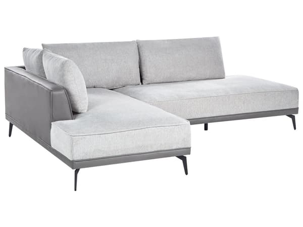 Hjørnesofa Beige Grå Polyester Imitert skinn 3-seter Høyrevendt Modulær Stålben Puter Moderne og retro stil Stue Modulsofa