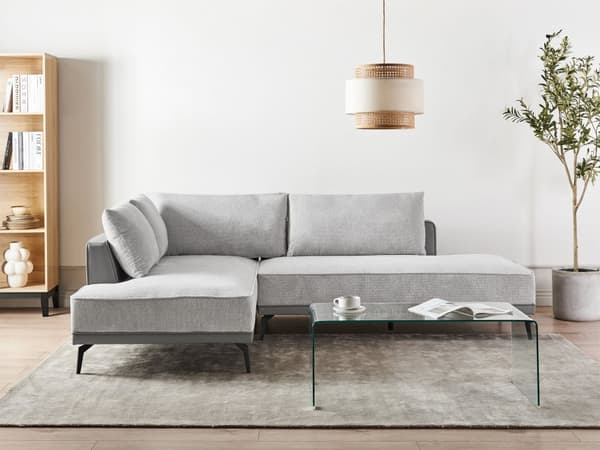 Hjørnesofa Beige Grå Polyester Imitert skinn 3-seter Høyrevendt Modulær Stålben Puter Moderne og retro stil Stue Modulsofa