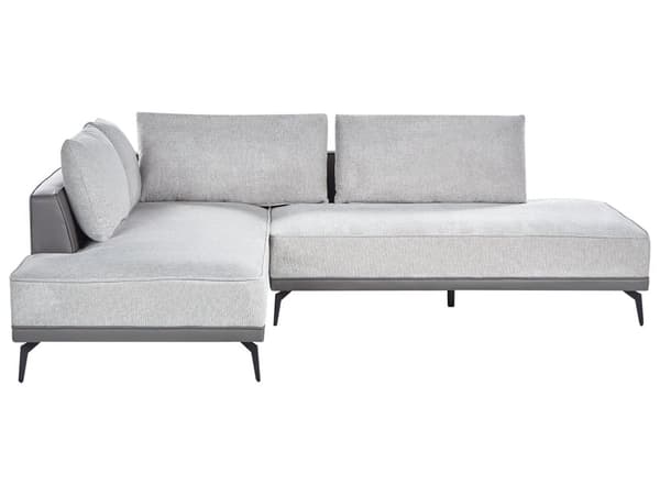 Hjørnesofa Beige Grå Polyester Imitert skinn 3-seter Høyrevendt Modulær Stålben Puter Moderne og retro stil Stue Modulsofa
