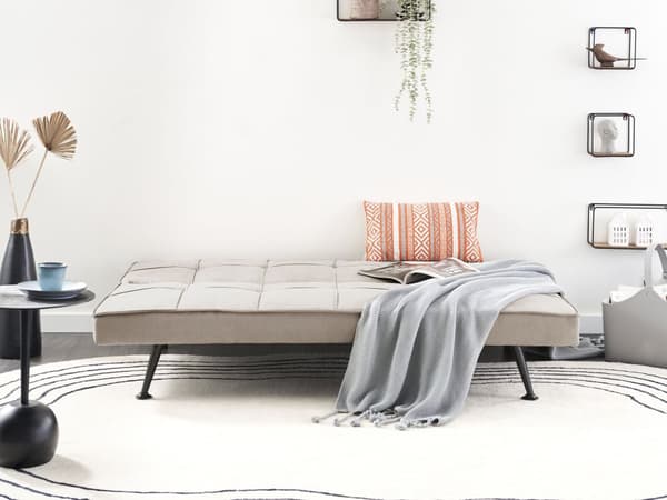 Sovesofa Beige Polyester 3-seter Polstret Metallben Justerbar Ryggstøtte Moderne Design Sofa