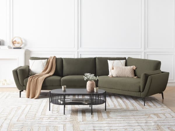 Soffa Grön Polyester Stoppad 3-sits Modern Minimalistisk Stil Vardagsrum Vadderat Ryggstöd