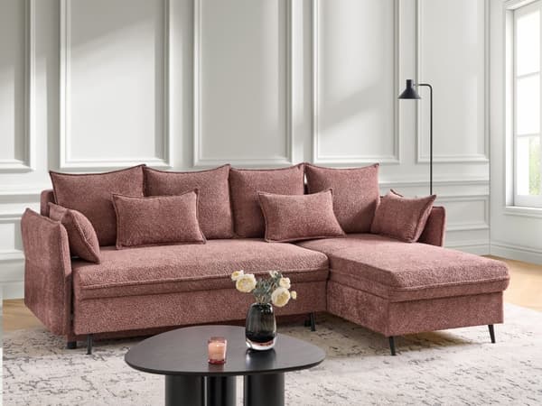 Hjørnesofa rød Boucle Fabric Polstret venstrevendt med opbevaring Moderne design