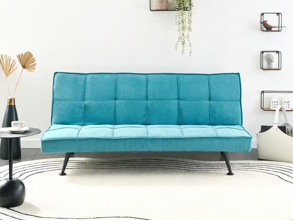 Bäddsoffa Havsblå 3-sits Vadderad Klädsel Klick-Klack Gästsäng Armlös