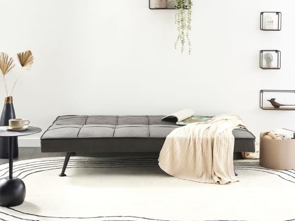 Bäddsoffa Mörkgrå 3-sits Vadderad Klädsel Klick-Klack Gästsäng Armlös