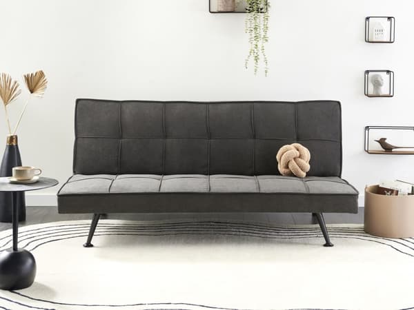 Bäddsoffa Mörkgrå 3-sits Vadderad Klädsel Klick-Klack Gästsäng Armlös