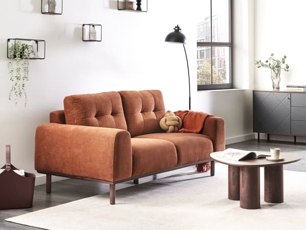 2-seters Sofa Stoff Gyllenbrun Stue Mørke Treben Moderne stil