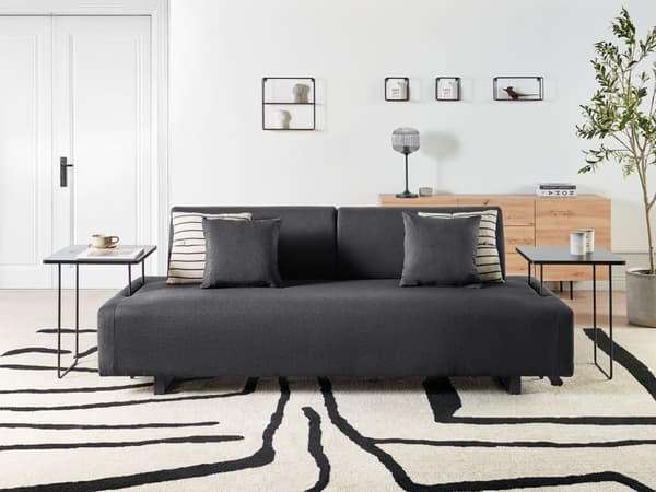 Sofa med Sidebord Svart Polyester 3-seter Avtakbare Armlener Ryggstøtte 2 Sidebord