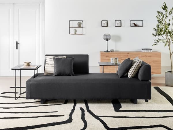 Sofa med Sidebord Svart Polyester 3-seter Avtakbare Armlener Ryggstøtte 2 Sidebord