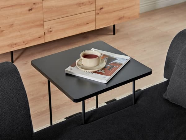 Sofa med Sidebord Svart Polyester 3-seter Avtakbare Armlener Ryggstøtte 2 Sidebord