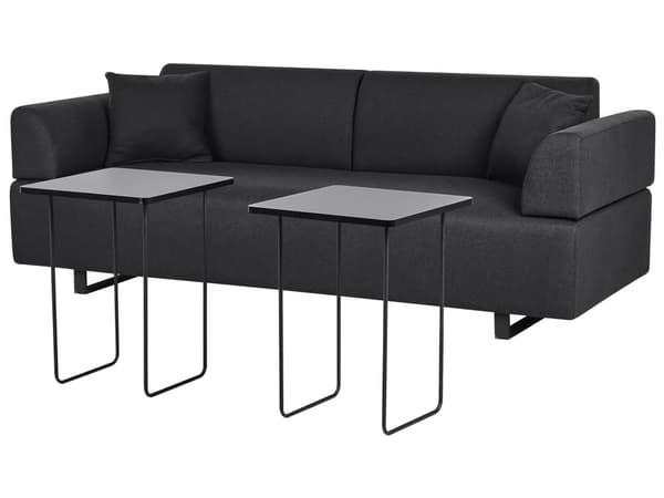 Sofa med Sidebord Svart Polyester 3-seter Avtakbare Armlener Ryggstøtte 2 Sidebord